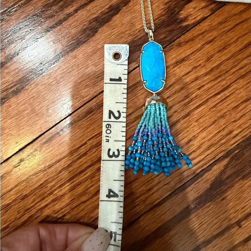 Kendra Scott Turquoise Blue Druzy Tassel Necklace & ring set - Picture 2 of 6